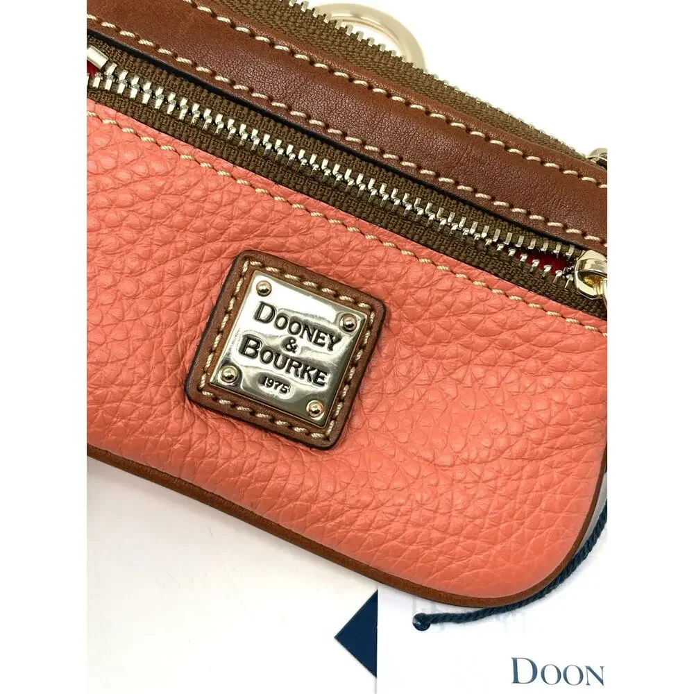 Dooney & Bourke Pebble Grain Coin Case Coral Zippered Pouch Interior Key Ring